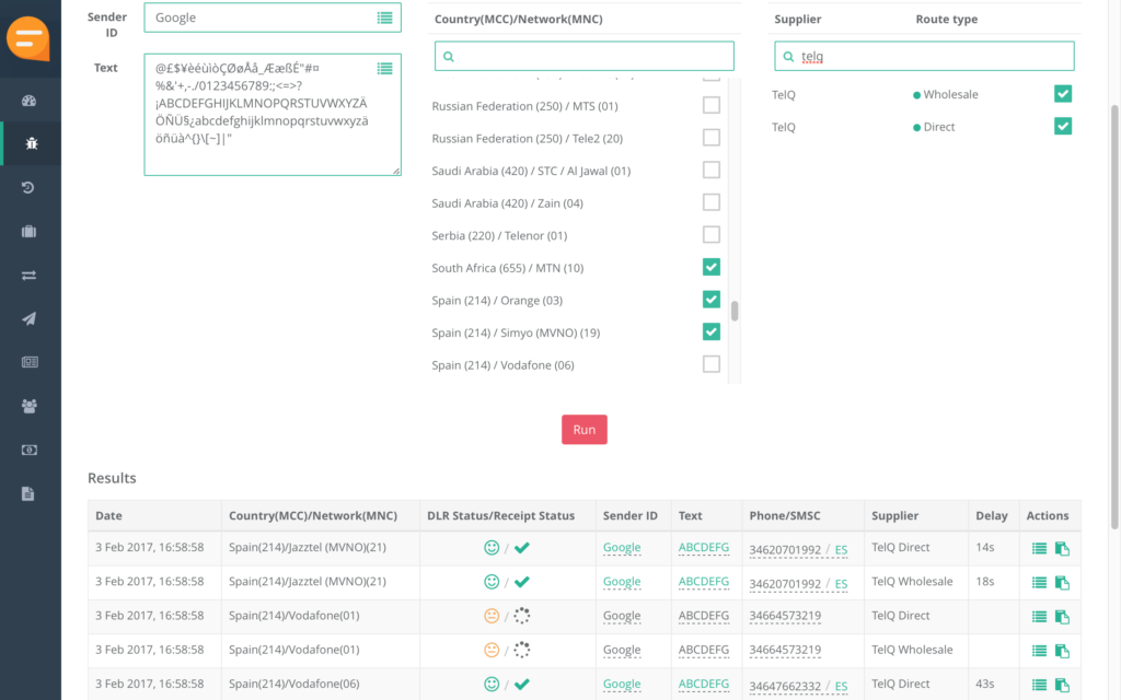 Solution to Fake DLR problems. Live SMS test numbers