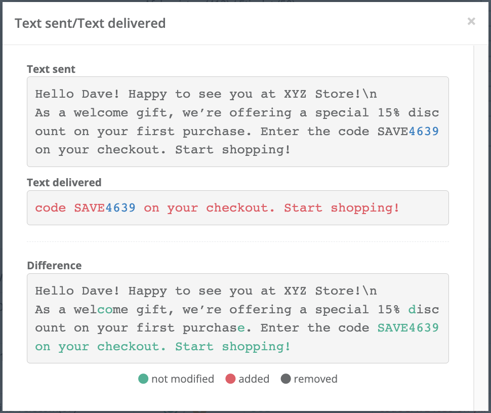 A comparison of sent SMS text and delivered SMS text