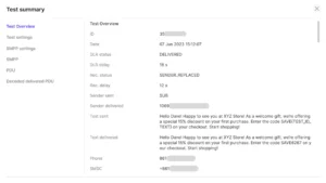 Sample SMS test for the ecommerce store