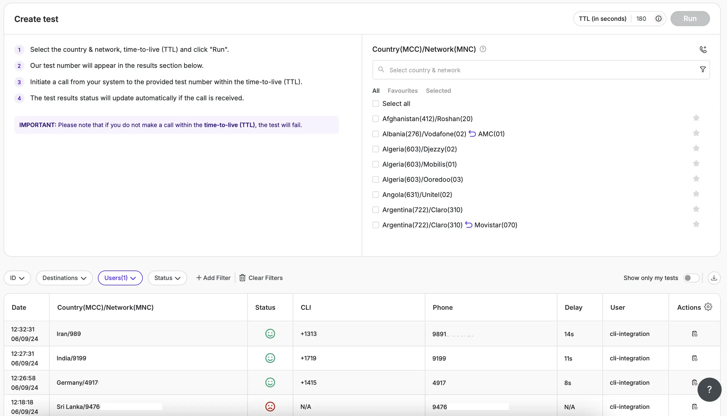 CLI verification in TelQ